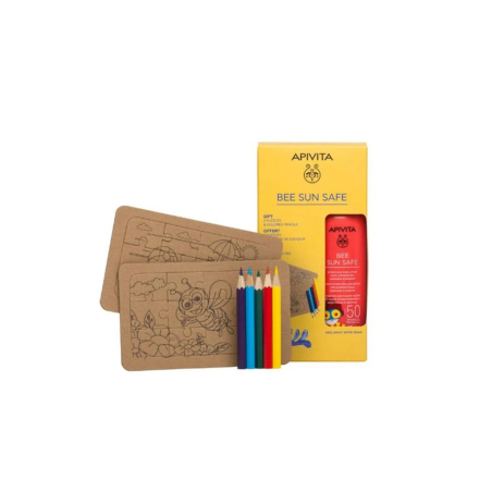 SET BEE SUN SAFE GEL CRÈME FRAÎCHE HYDRA SPF50 + 2 PUZZLES KRAFT & 5 CRAYONS DE COULEUR