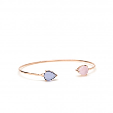 BRACELET DE PIERRES BLEUES ET ROSES AVEC DEUX PIERRES PRÉCIEUSES