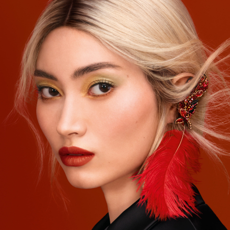 Rouge G Majestic Feathers Boîtier Joya avec Double Miroir Édition Limitée