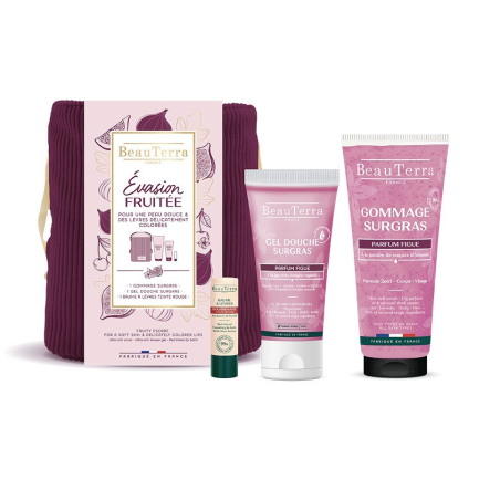 Coffret Figue Gel Douche + Gommage Corps  + Baume à Lèvres  + Trousse de Toilette