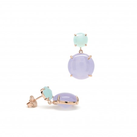 BOUCLES D'OREILLES EN PIERRES VERTES ET LILAS