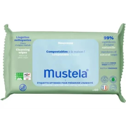 Salviette detergenti compostabili Mustela per pelli normali, confezione da 60 pezzi
