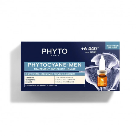 PHYTOCYANE   TRAITEMENT ANTI-CHUTE DE CHEVEUX HOMME 12 AMPOULES X3,5ML