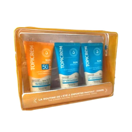Set Borsa Sun Protect Latte solare SPF50+ + Doposole + Gel doccia reidratante